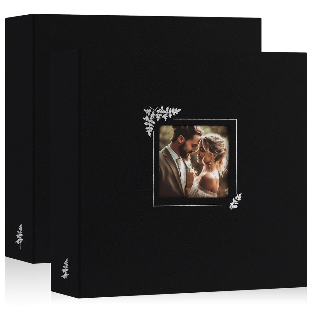 Lanpn 2 Packs Scrapbook Photo Album 12x12, Linen Window Design Cover Top Load 3 Ring Folder Binder Photo Book Photobook 12 x 12 inch with 30 Plastic Sleeves 60 Pages (Black)