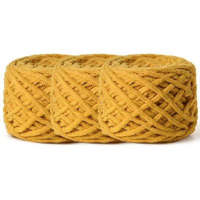 3 Pack Fluffy Chenille Chunky Yarn for Crocheting 100g(65.6yd) - Baby Yarn for Crocheting Soft - Velvet Yarns for Crochet Blanket - Amigurumi Crochet Yarns (Turmeric)