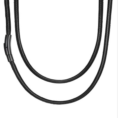 Suplight Waterproof Woven Wax Rope Chain Braided Leather Necklace for Men Women, 3MM Black Necklace Cord with No Rust Black Clasp, DIY necklace chains for jewelry making 30Inch