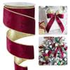 HUIHUANG Burgundy Velvet Wired Ribbon 2.5 inch Maroon Velvet with Gold Glitter Christmas Ribbon for Gift Wrapping, Christmas Tree Decoration, Bows, Wreaths, Garlands- Continuous 10 Yards view 1