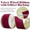 HUIHUANG Burgundy Velvet Wired Ribbon 2.5 inch Maroon Velvet with Gold Glitter Christmas Ribbon for Gift Wrapping, Christmas Tree Decoration, Bows, Wreaths, Garlands- Continuous 10 Yards view 2