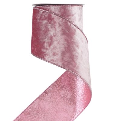 HUIHUANG Pink Velvet Wired Ribbon - 4 inch Light Pink Velvet Ribbon with Glitter, Perfect for Christmas Tree Decorations, Wreaths, Garlands, Large Bows, Home Decor - Continuous 10 Yards