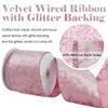 HUIHUANG Pink Velvet Wired Ribbon - 4 inch Light Pink Velvet Ribbon with Glitter, Perfect for Christmas Tree Decorations, Wreaths, Garlands, Large Bows, Home Decor - Continuous 10 Yards view 2