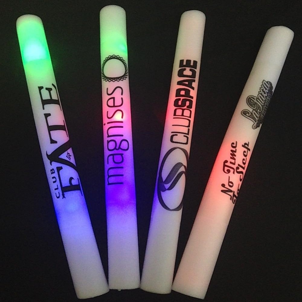 CUSTOM LOGO LED FOAM STICKS 18 INCH- LIGHT UP BATON WITH LOGO PACK OF 100