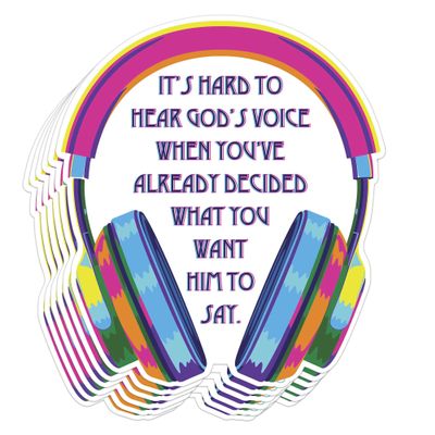 Dicksons Adhesive Sticker Decal for Journaling, Scrapbooking, and Accessory Personalization 5.25 x 6.5 Vinyl Hear God's Voice Headphones - Pack of 6