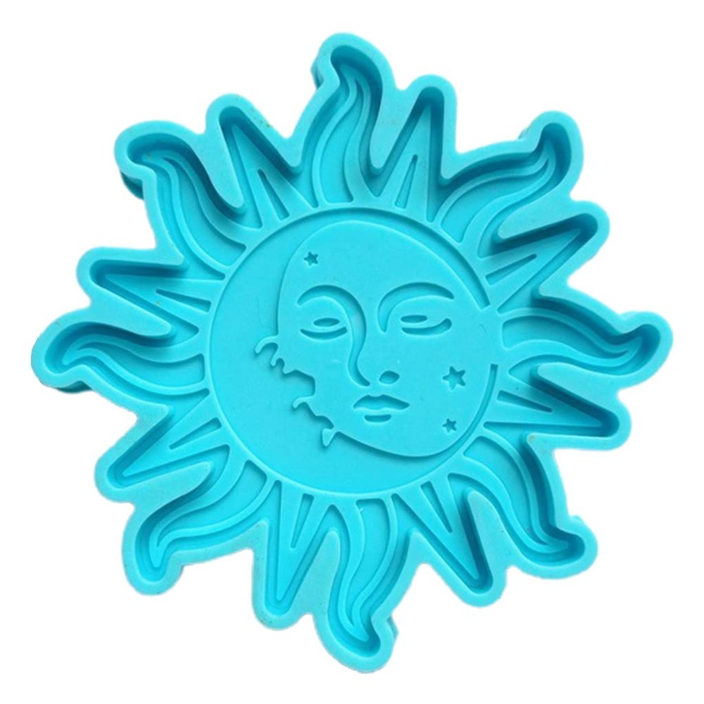 Saccgt Silicone Sun Moon Coaster Molds - Resin Casting Kit - Blue Silicone - 3.46x3.46in - Reusable & Flexible - Perfect Gifts