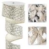 LIZLOVESS Light Champagne Christmas Ribbon 2.5" Glitter Mesh Wired Ribbon for Christmas Tree Platinum Gold Diamond Honeycomb Ribbon for Gift Wrapping, Crafts, Wreath, Garland, Topper Bows - 10 Yards view 1