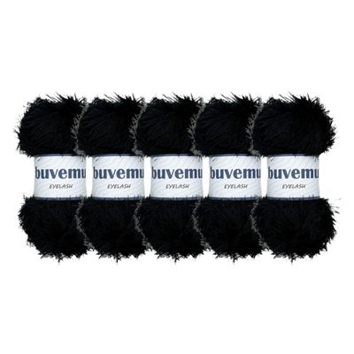 Eyelash Fun Fur Yarn 100 Gram (3.53 Ounces) 175 Yards (160 Meters) (Black - 5 Skeins)