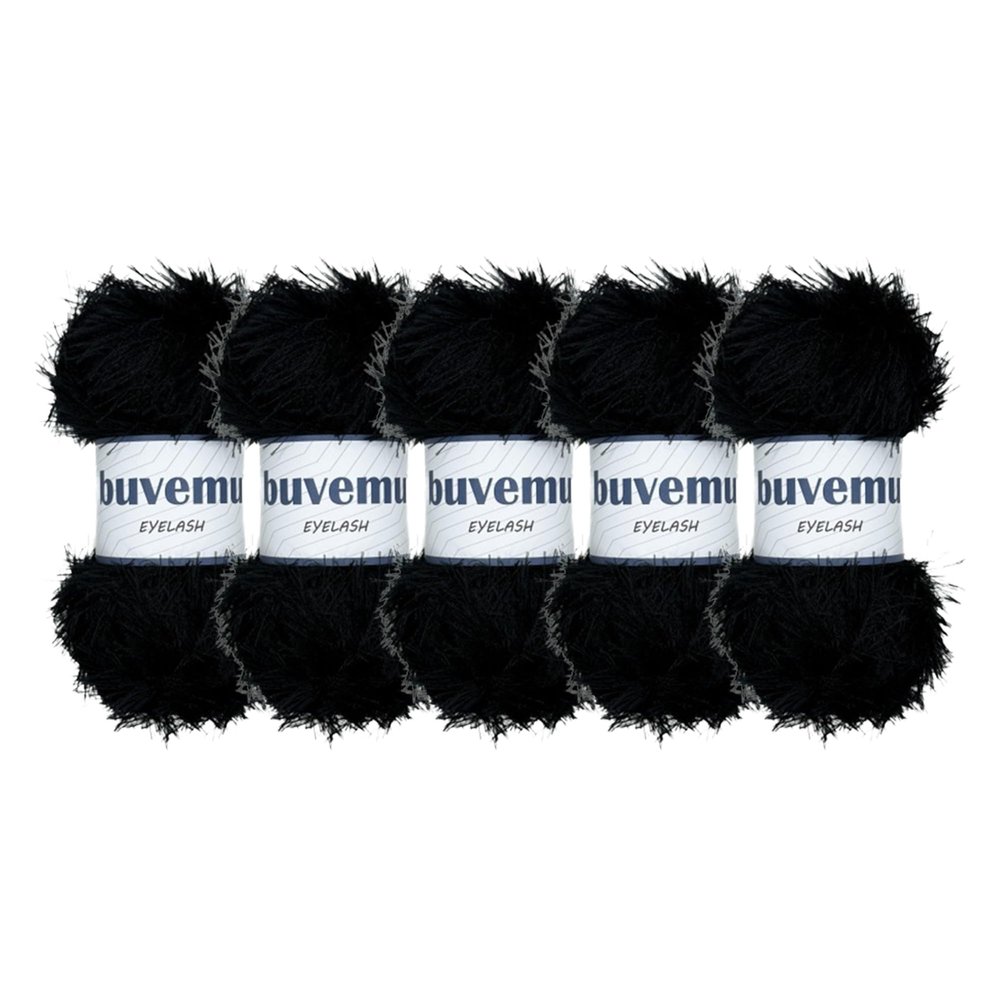 Eyelash Fun Fur Yarn 100 Gram (3.53 Ounces) 175 Yards (160 Meters) (Black - 5 Skeins)