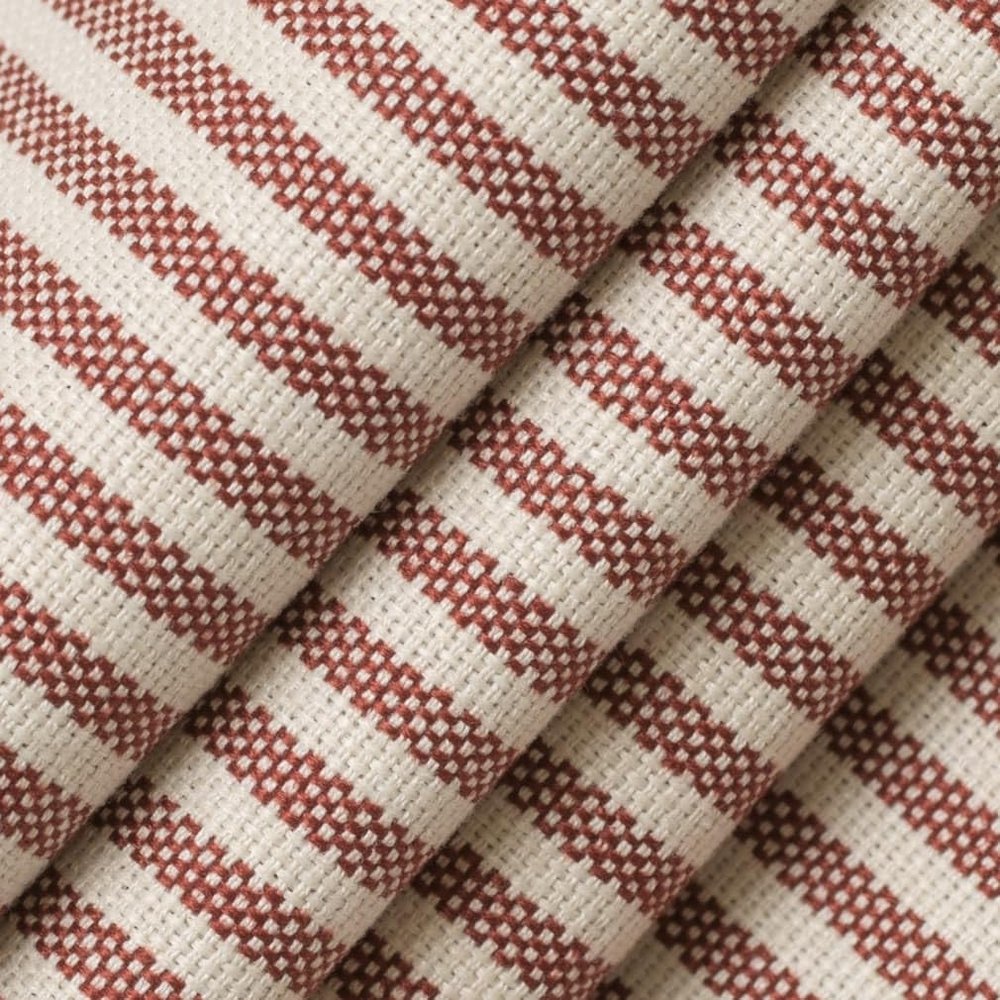Red Eco Friendly Made in America Small Scale Stripe Woven Pattern Upholstery Fabric by The Yard - SKU: Lino Crimson