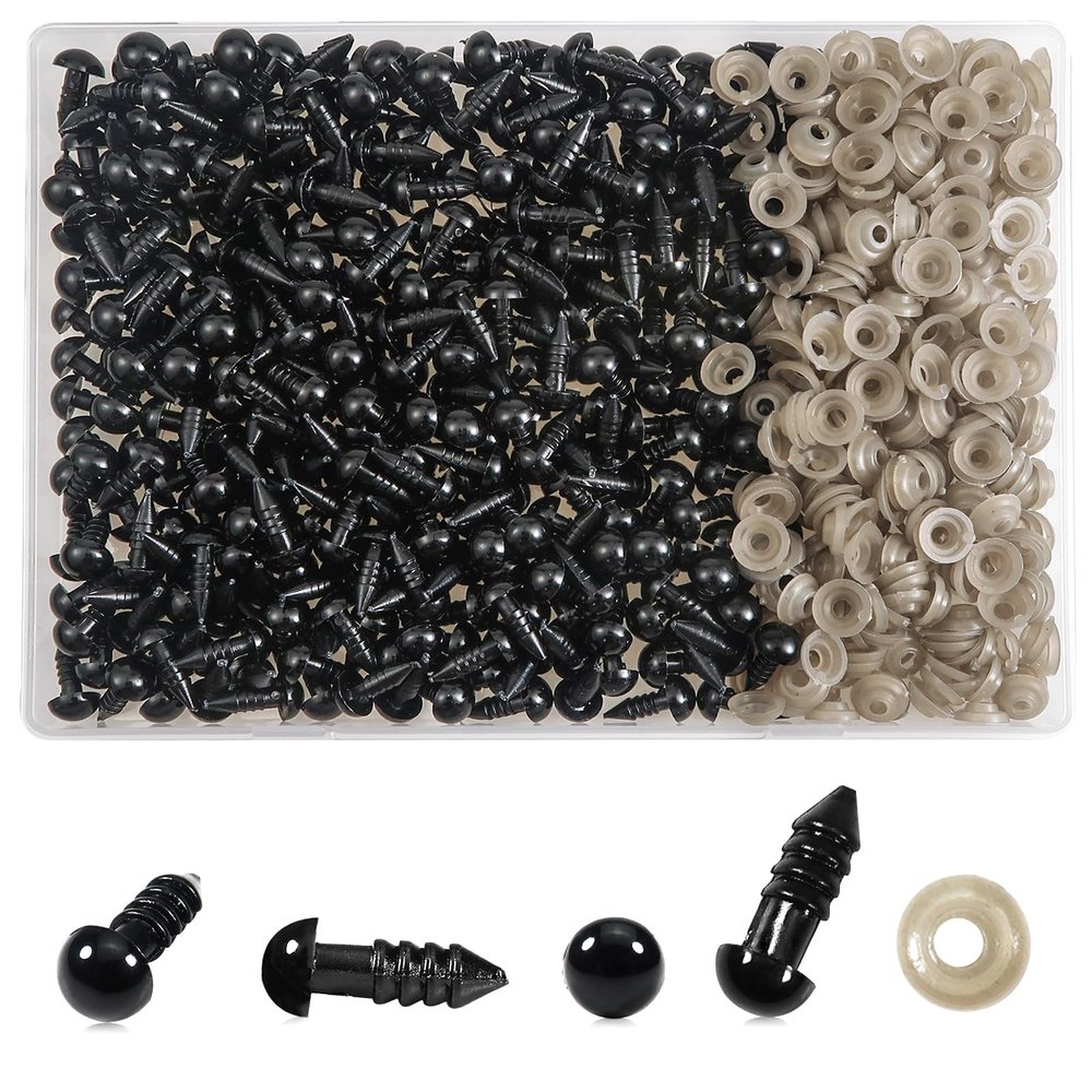 TOAOB 300pcs 8mm Black Plastic Safety Eyes Crafts Safety Eyes with 300pcs Washers for Stuffed Animals Amigurumis Crochet Doll Making