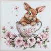 Cute Rabbit in Easter Teacup DIY 11CT Stamped Cross Stitch Kits for Beginners Easy Needlepoint Embroidery Counted Cross Stitch Art Craft for Wall Decoration 14x14inch(3) view 1