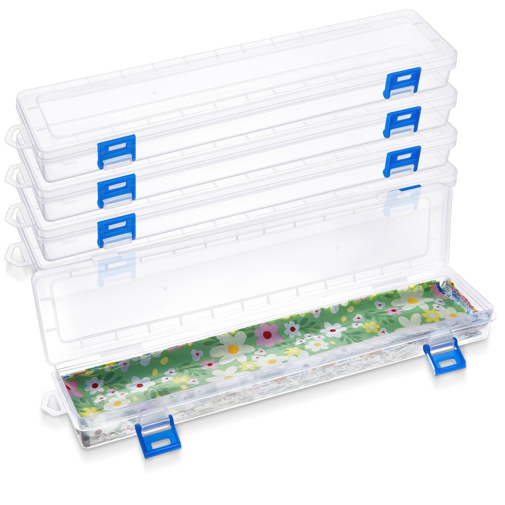 Tioncy 4 Blue Fabric Strip Case Jelly Cotton Fabric Patchwork Roll Storage Case Bulletin Board Border Bolt Storage Sewing Cloth Box for 2.5 in Cloth Strips Art Craft Organizer (13 x 3 x 1.4 in)