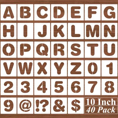 10 Inch Alphabet Letter Stencils - 40 Pack Letter Number Stencil Templates with Signs for Painting on Wood, Reusable Calligraphy Letters Stencils for Chalkboard Fabric Wood Signs