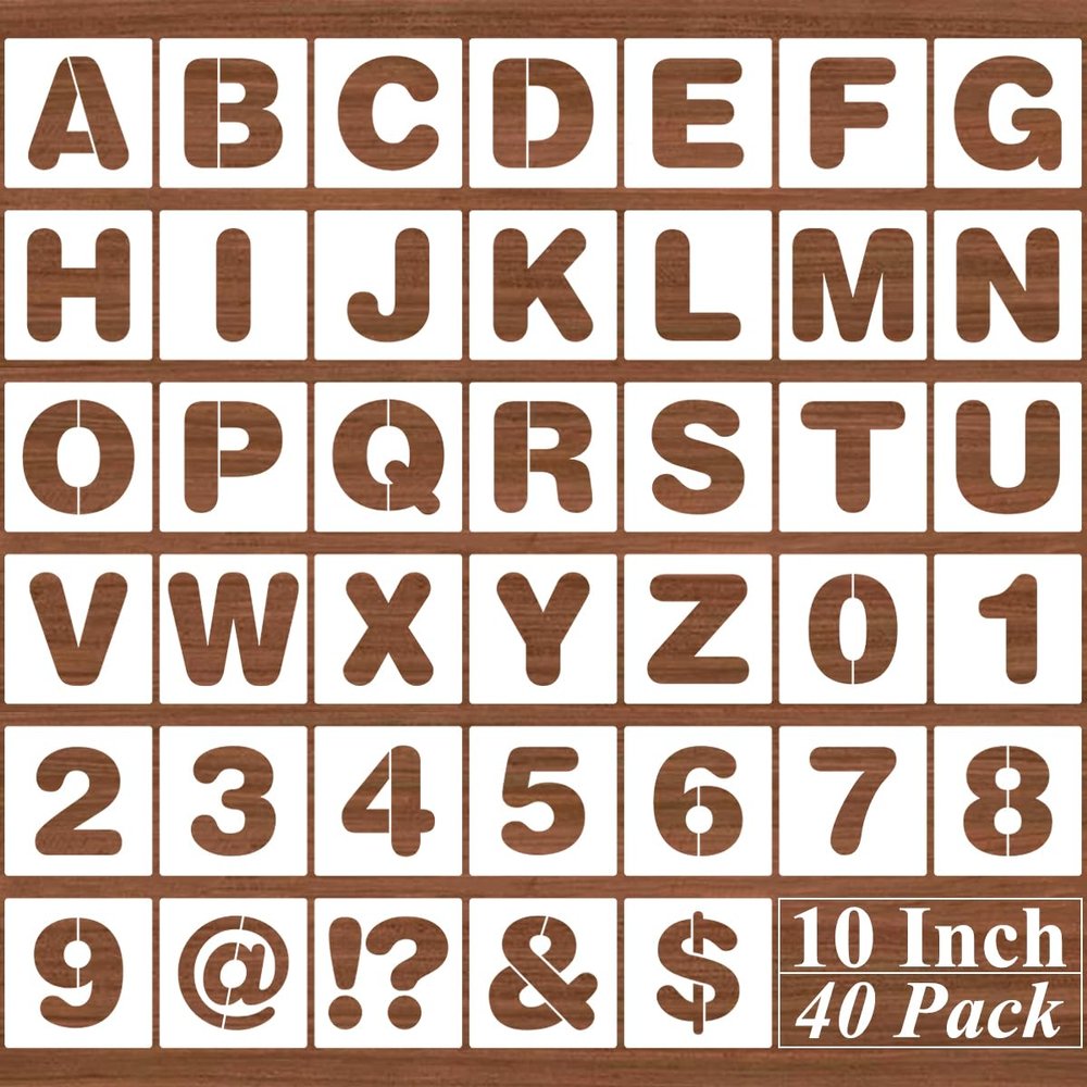 10 Inch Alphabet Letter Stencils - 40 Pack Letter Number Stencil Templates with Signs for Painting on Wood, Reusable Calligraphy Letters Stencils for Chalkboard Fabric Wood Signs