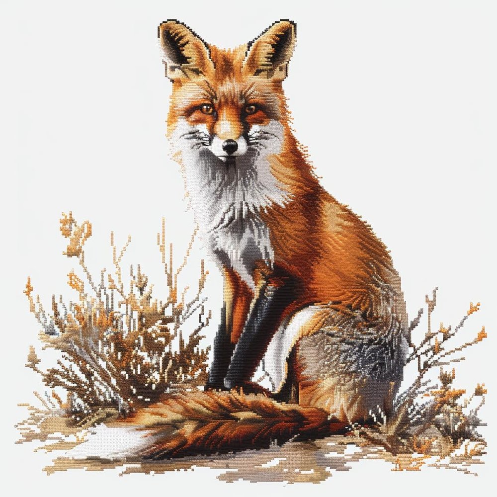 Red Fox Sits DIY 11CT Stamped Cross Stitch Kits for Beginners Easy Needlepoint Embroidery Counted Cross Stitch Art Craft for Wall Decoration 14x14inch(1)