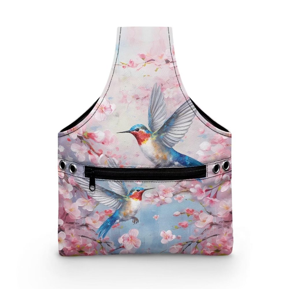 Viewamoon Sewing Yarn Storage Organizer Pink Cherry Blossom Hummingbirds Aesthetic Birds Pattern Sewing Kit Organizer Case 7.9 x 10.2 x 1.8 Inch