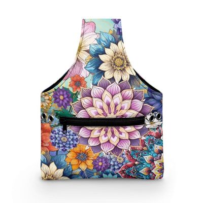 Viewamoon Boho Floral Sewing Yarn Storage Organizer Case Handbag Shopping Bag with Front Zipper Pocket for Work Travel Size S 7.9 x 10.2 x 1.8 Inch
