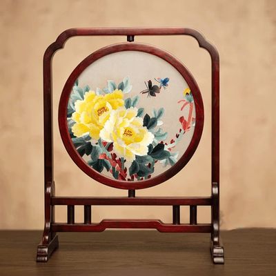 YANYUESHOP Ornament Double-Sided Embroidery Desktop Decoration Screen Embroidery Table Screen Chinese Ancient Style Su Embroidery Ornaments(D 33 * 26cm)