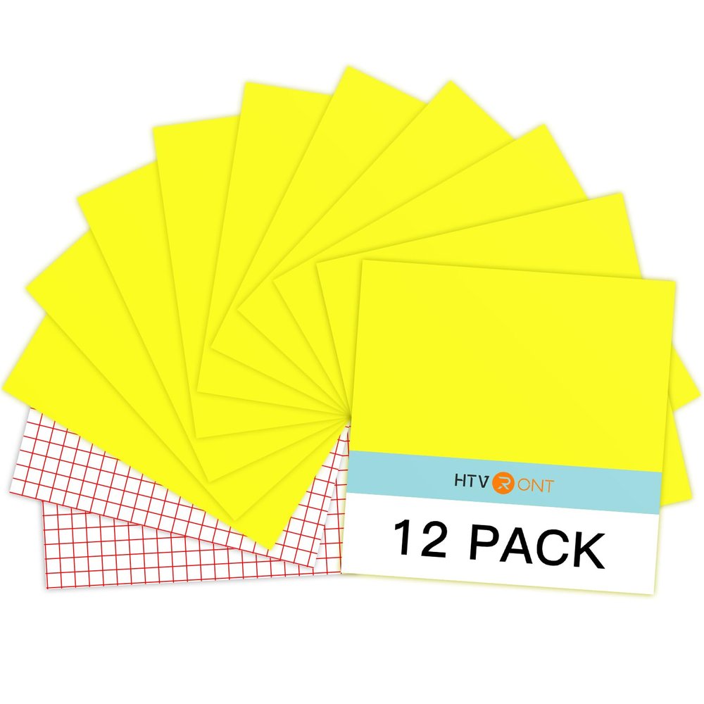 HTVRONT Yellow Permanent Vinyl, 12 Pack Lemon Yellow Vinyl for Cutting Machine - 10 Glossy Lemon Sheets 12" x 12"& 2 Transfer Tape Sheets for Craft Cutter, Party Decoration (Glossy)