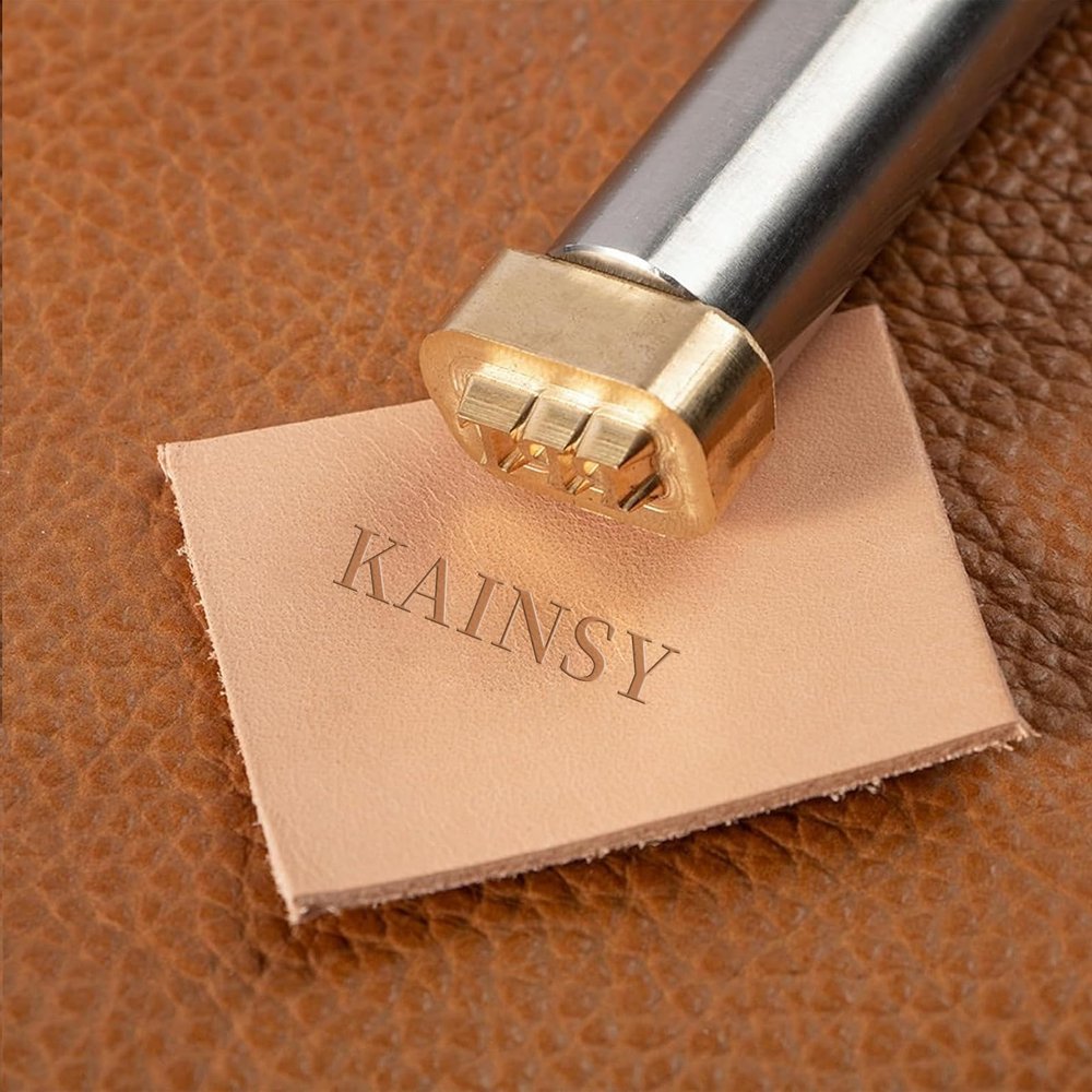 KAINSY Custom Leather Stamp, Personalized Metal Leather Stamp with Your Own Design, Create Unique Imprints in Leather, Hammer Press with Handle, HandCrafter Lovers Gift, Leathercraft Tools(3Inches)