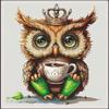 Owl Wear Crown Drink Coffee DIY 11CT Stamped Cross Stitch Kits for Beginners Easy Needlepoint Embroidery Counted Cross Stitch Art Craft for Wall Decoration 14x14inch(1) view 1