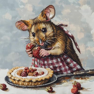 Mouse Wear Apron with Fruit DIY 11CT Stamped Cross Stitch Kits for Beginners Easy Needlepoint Embroidery Counted Cross Stitch Art Craft for Wall Decoration 20x20inch(2)