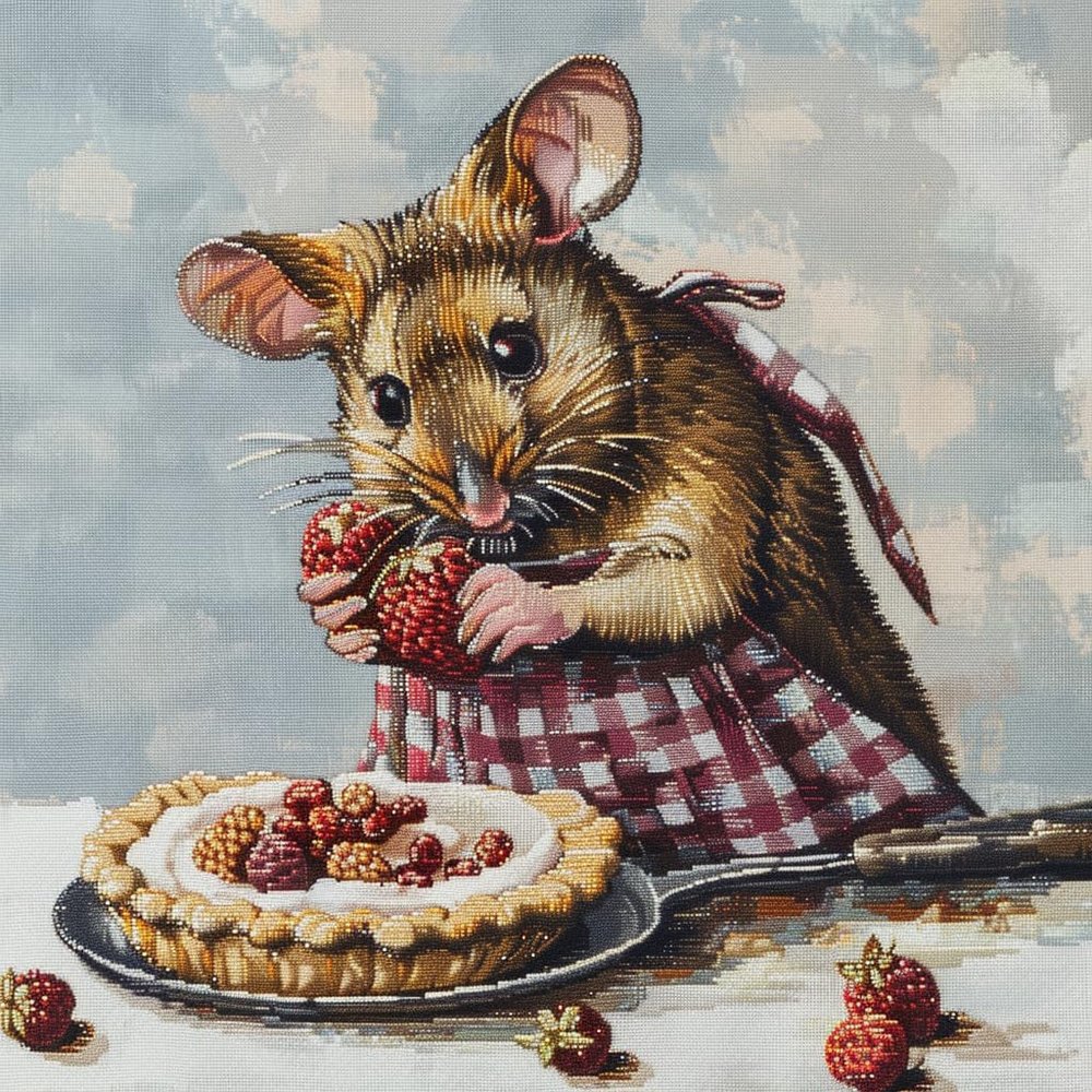 Mouse Wear Apron with Fruit DIY 11CT Stamped Cross Stitch Kits for Beginners Easy Needlepoint Embroidery Counted Cross Stitch Art Craft for Wall Decoration 20x20inch(2)