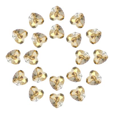 uxcell 20Pcs Heart Sew on Rhinestone, 12x12mm Heart Crystal Glass Rhinestones Metal Flat Back Gems with Silver Prongs Setting for Crafts, DIY Jewelry, Clothes (Golden Champagne)
