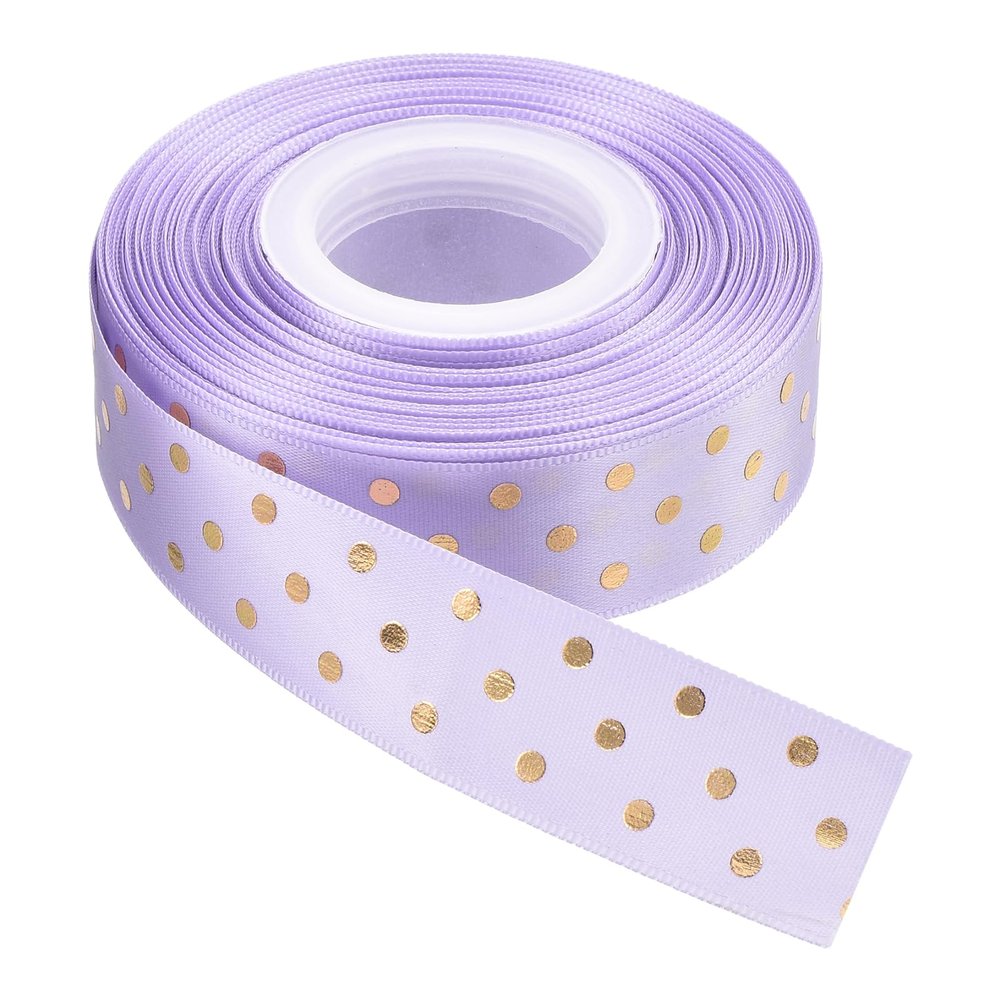 MECCANIXITY Grosgrain Ribbons 25 Yards 1 Inch Light Purple with Gold Dots Ribbon Bow Decoration for Crafts Gift Wrapping Wedding DIY Handmade