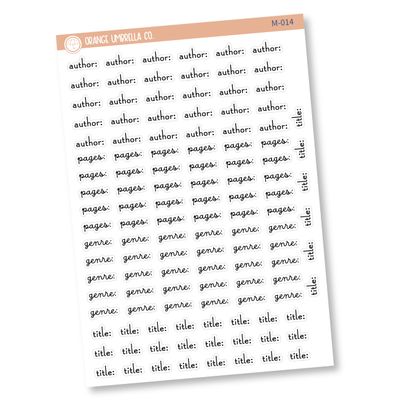 Reading Journal Planner Stickers | Reading Tracker Labels | M-013-M-015 (Book Basics)