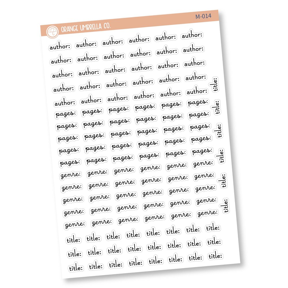 Reading Journal Planner Stickers | Reading Tracker Labels | M-013-M-015 (Book Basics)