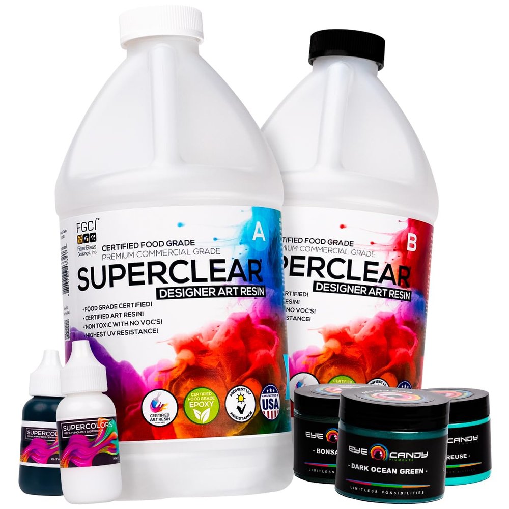 Superclear Craft Art Resin Kit Green Ocean 1 Gallon, Complete DIY Ocean Art Bundle with Epoxy, Mica Powders, and Pigment Dispersions for Wood Resin Art, Cutting Boards, and Mirrors