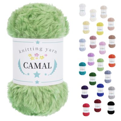 CAMAL Soft Faux Fur Yarn for Crocheting Blanket, 65 Yards Chunky Eyelash Yarn for Knitting Hats, 100 Grams Fuzzy Velvet Crochet Thread for Dolls, Earmuffs, Bags (Light Green)