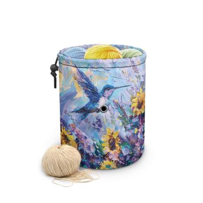 Sellikakes Hummingbird Sunflower Oil Painting Small Yarn Storage Bag, Mini Knitting Bag Drum Case for Carry Yarn Balls, Crochet Kits, Knitting Supplies and Sewing Accessories