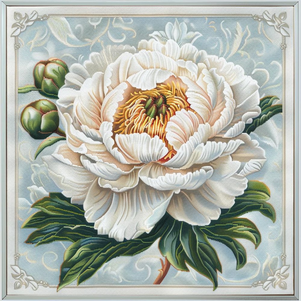 NineTribe Basics White Peony Flower DIY 11CT Stamped Cross Stitch Kits for Beginners Easy Needlepoint Embroidery Counted Cross Stitch Art Craft for Wall Decoration 20x20inch(2)