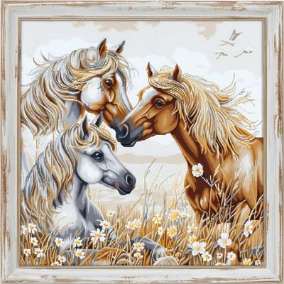 Two Horses Playing DIY 11CT Stamped Cross Stitch Kits for Beginners Easy Needlepoint Embroidery Counted Cross Stitch Art Craft for Wall Decoration 20x20inch(6)