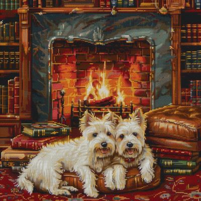 West Highland White Terrier DIY 11CT Stamped Cross Stitch Kits for Beginners Easy Needlepoint Embroidery Counted Cross Stitch Art Craft for Wall Decoration 20x20inch(7)