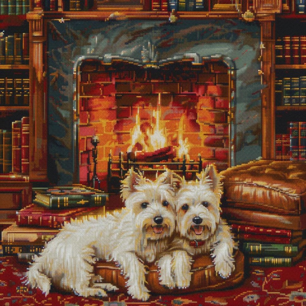 West Highland White Terrier DIY 11CT Stamped Cross Stitch Kits for Beginners Easy Needlepoint Embroidery Counted Cross Stitch Art Craft for Wall Decoration 20x20inch(7)