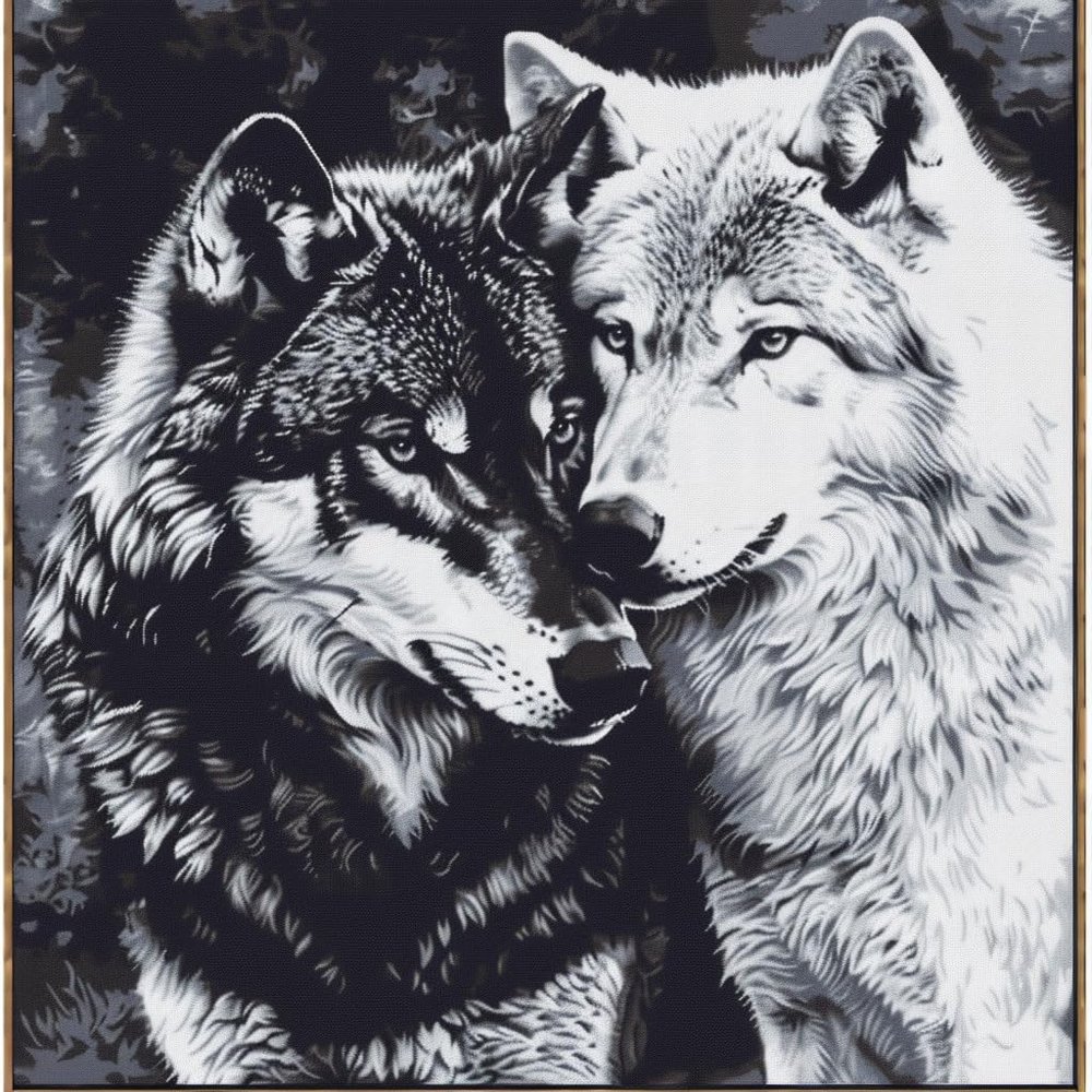 Black White Wolves Lover DIY 11CT Stamped Cross Stitch Kits for Beginners Easy Needlepoint Embroidery Counted Cross Stitch Art Craft for Wall Decoration 20x20inch(4)