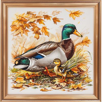Mallard Duck Family DIY 11CT Stamped Cross Stitch Kits for Beginners Easy Needlepoint Embroidery Counted Cross Stitch Art Craft for Wall Decoration 20x20inch(4)