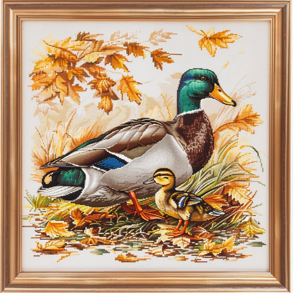 Mallard Duck Family DIY 11CT Stamped Cross Stitch Kits for Beginners Easy Needlepoint Embroidery Counted Cross Stitch Art Craft for Wall Decoration 20x20inch(4)