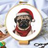 DIY Stamped Cross Stitch Kits with Hoop for Beginners Christmas Pug Dog Easy 11CT Needlepoint Embroidery Counted Cross Stitch Kits Art Craft Wall Decoration and Gift 38x38cm(1) view 2