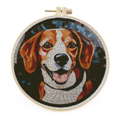 NineTribe Basics DIY Stamped Cross Stitch Kits with Hoop Stained Glass Jack Russell Terrier for Beginners Easy 11CT Needlepoint Embroidery Counted Cross Stitch Kits Art Craft Wall Decoration and Gift 38x38cm