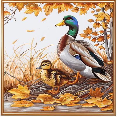 NineTribe Basics Mallard Duck Family DIY 11CT Stamped Cross Stitch Kits for Beginners Easy Needlepoint Embroidery Counted Cross Stitch Art Craft for Wall Decoration 20x20inch(2)