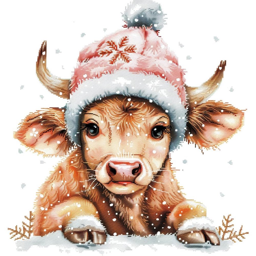 NineTribe Basics Cute Little Bull with Hat Snowflake DIY 11CT Stamped Cross Stitch Kits for Beginners Easy Needlepoint Embroidery Counted Cross Stitch Art Craft for Wall Decoration 20x20inch(1)