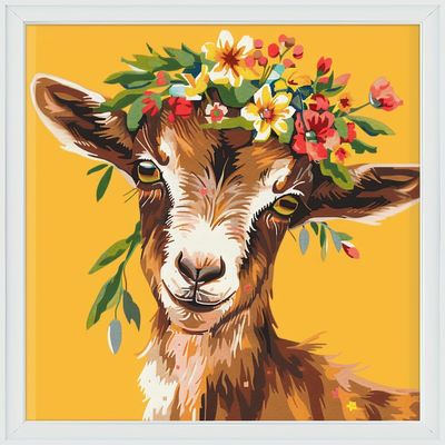 NineTribe Basics Cute Brown Goat with A Floral Wreath DIY 11CT Stamped Cross Stitch Kits for Beginners Easy Needlepoint Embroidery Counted Cross Stitch Art Craft for Wall Decoration 14x14inch(3)