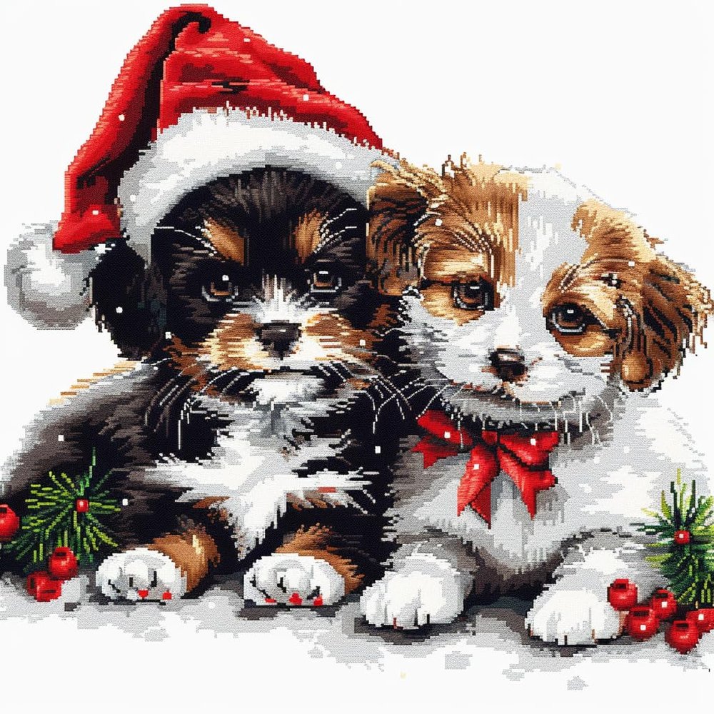 Cute Cat and Dog in Christmas Hats DIY 11CT Stamped Cross Stitch Kits for Beginners Easy Needlepoint Embroidery Counted Cross Stitch Art Craft for Wall Decoration 20x20inch(5)