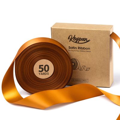 Keypan Copper Satin Ribbon 1-1/2 Inch x 50 Yards Double-Faced Polyester Ribbons for Bows Crafts Gift Wrapping Christmas Flower Bouquet Fall Wedding