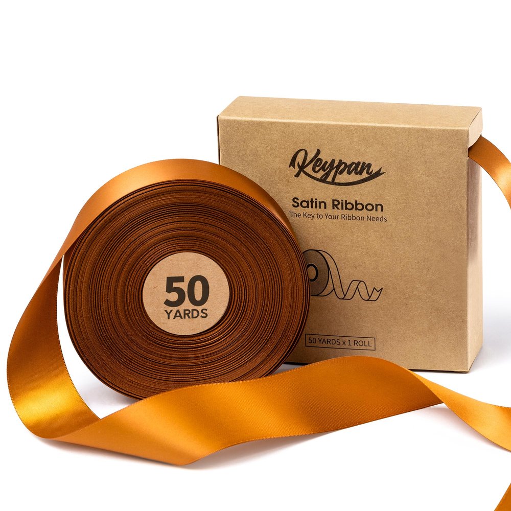 Keypan Copper Satin Ribbon 1-1/2 Inch x 50 Yards Double-Faced Polyester Ribbons for Bows Crafts Gift Wrapping Christmas Flower Bouquet Fall Wedding